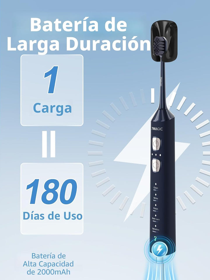 7MAGIC - Cepillo de dientes eléctrico sónico, tiempo de funcionamie...