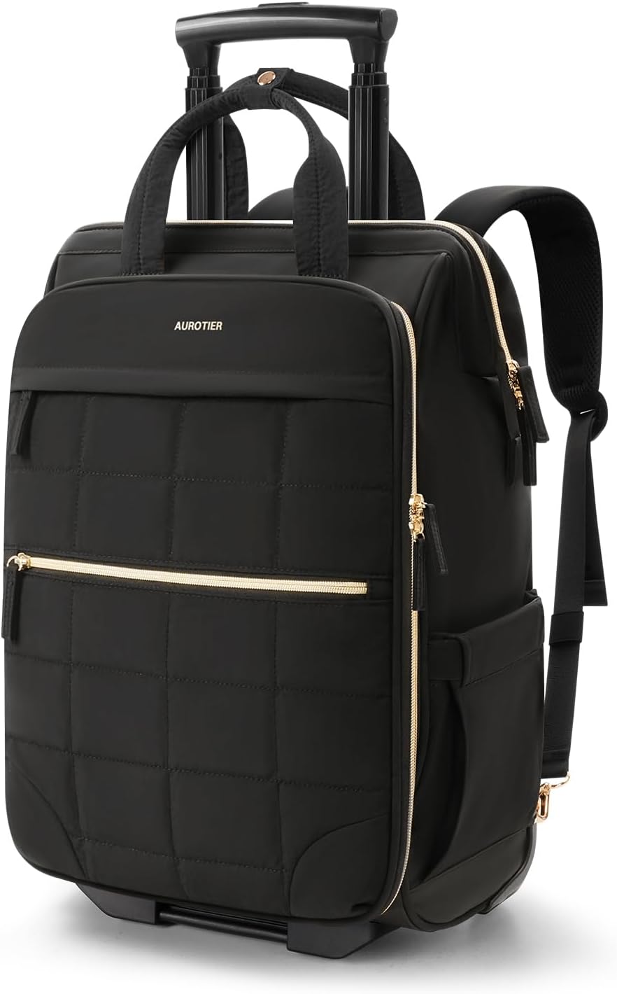 AUROTIER Mochila con ruedas tipo puffer para mujeres, mochila con r...