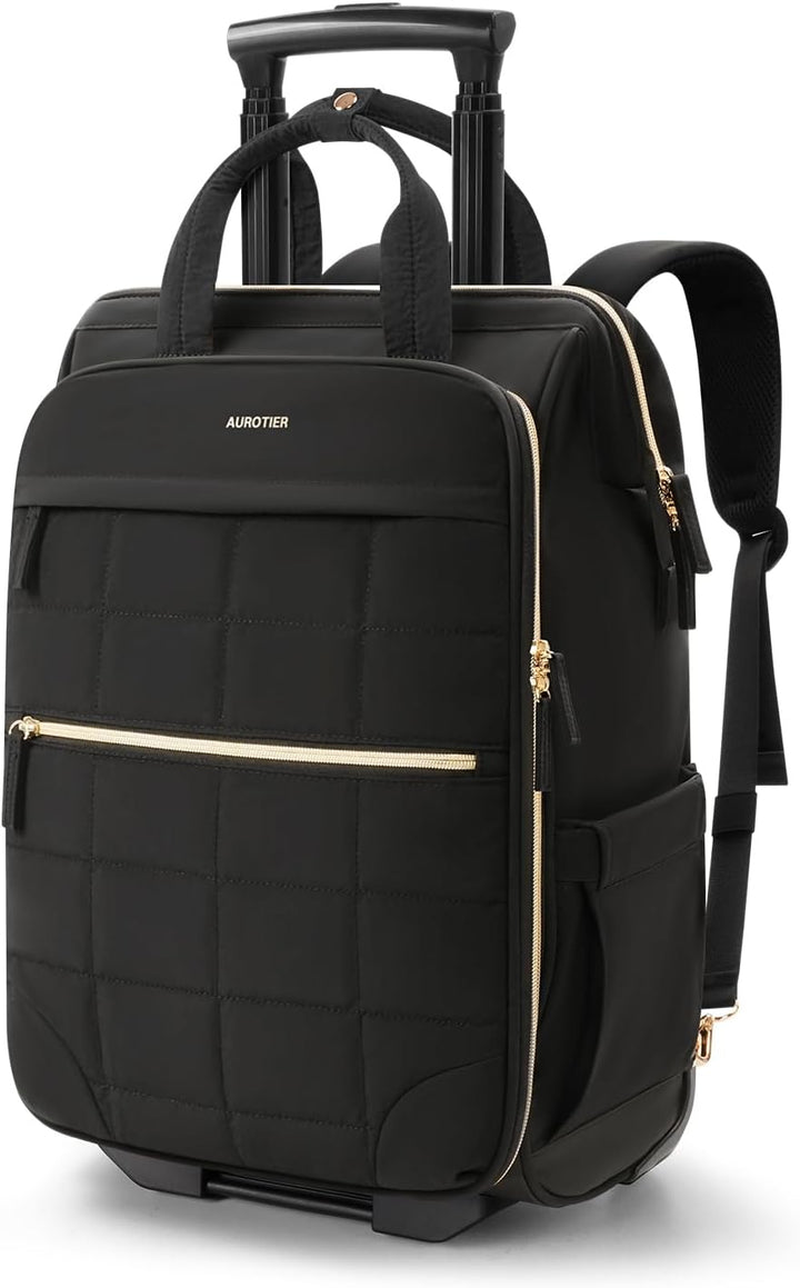 AUROTIER Mochila con ruedas tipo puffer para mujeres, mochila con r...