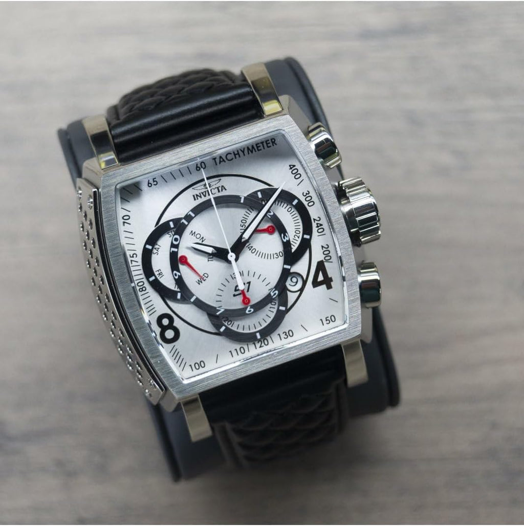 Invicta S1 Rally - Correa de cuero negro de cuarzo con pantalla analógica de acero inoxidable para hombre, reloj casual, 26 (Modelo: 27918, 27919, 27920)