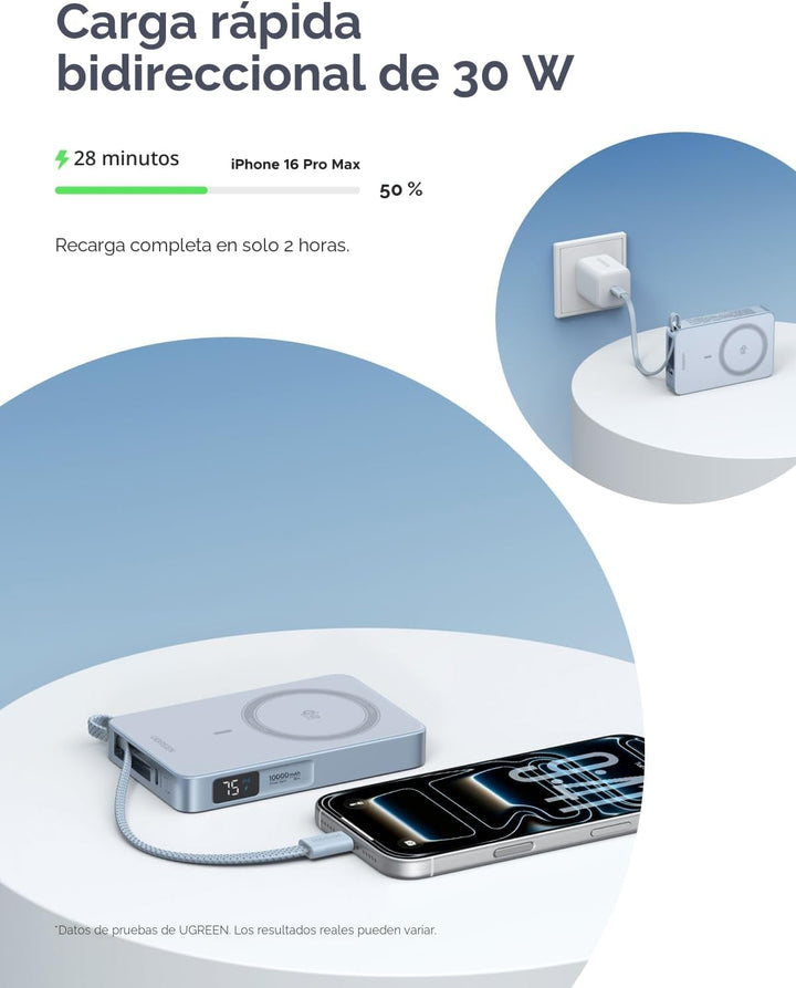 UGREEN MagFlow - Banco de energía de 10,000 mAh, carga inalámbrica...