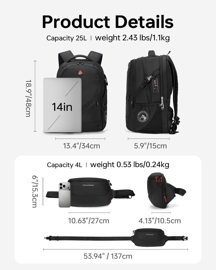 CROSSGEAR Mochila para laptop de 17.3 pulgadas para hombres y mujer...