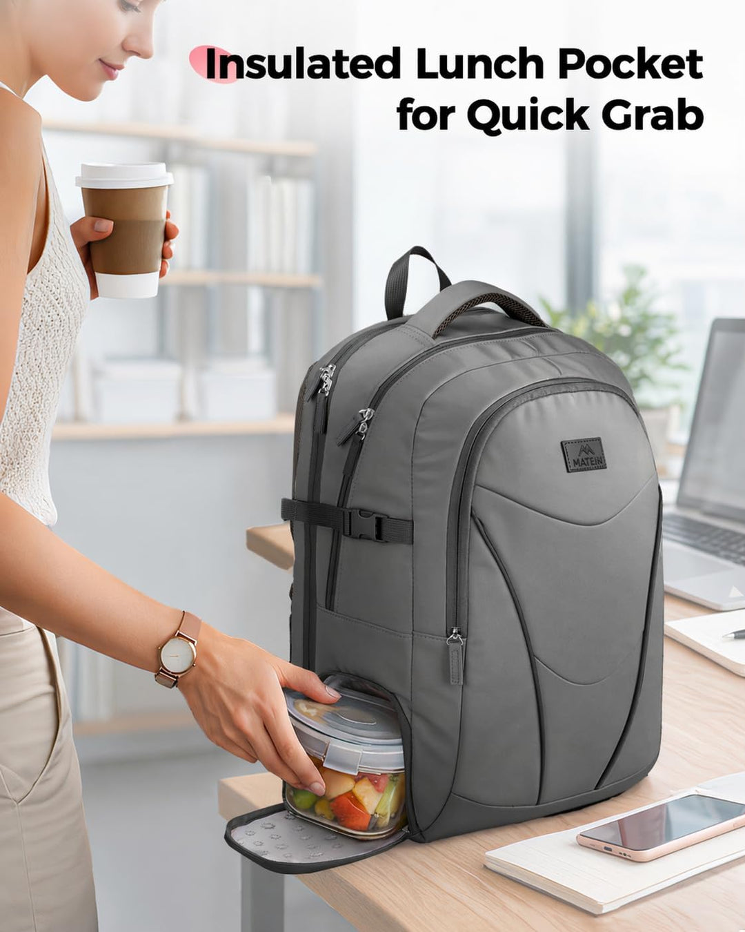 MATEIN HER Mochila de trabajo para laptop con compartimento para al...