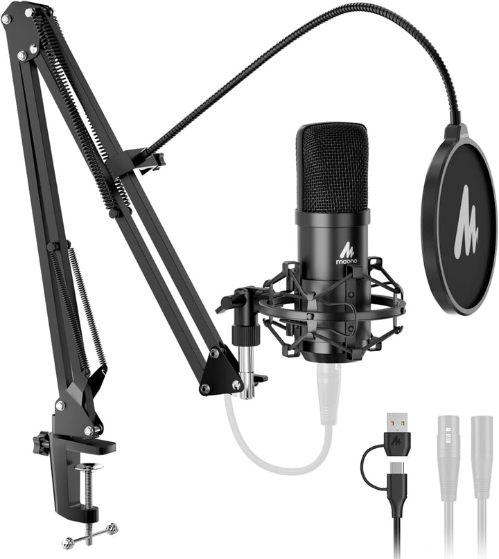 MAONO Micrófono de condensador XLR\/USB: 192kHz\/24Bit Plug &amp; P...