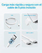 Cargador para portátil Anker, compacto y plegable de 100W USB-C con cable de 5 ft