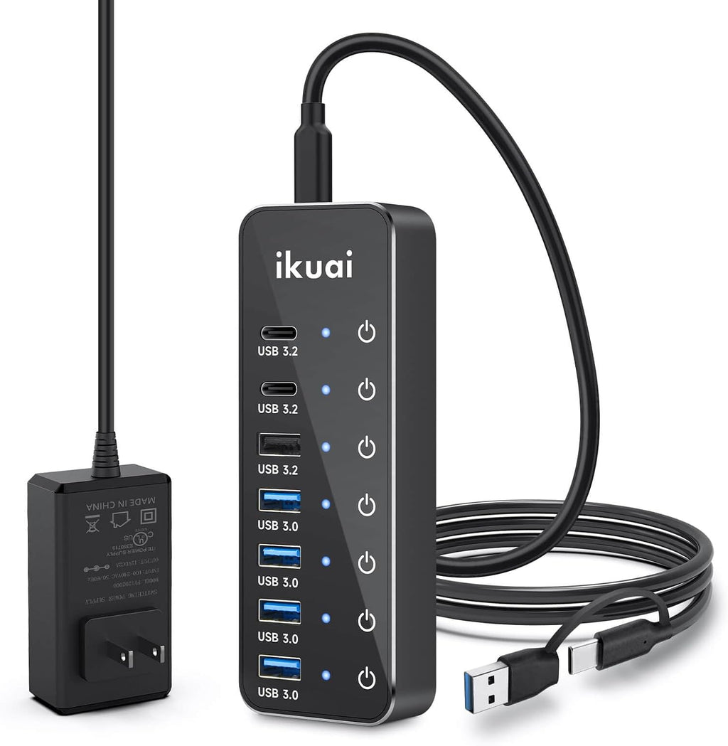 ikuai, hub USB 3.2 de 7 puertos, alimentado, adaptador 5V/3A