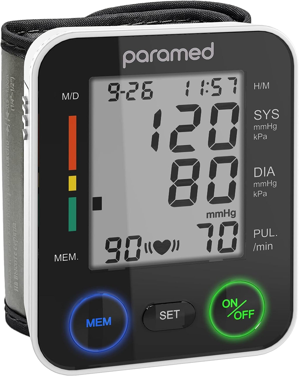 PARAMED Monitor automático de presión arterial de muñeca: kit de presión arterial de brazalete Bp + 2AAA y estuche de transporte - Detector de latidos cardíacos irregulares y función de memoria de 90