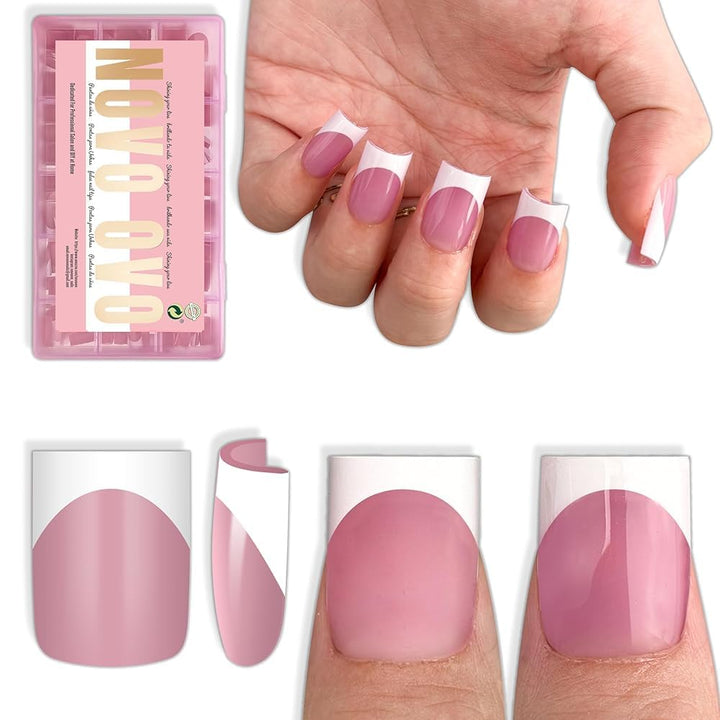 NOVO OVO Puntas de uñas cortas y afiladas de punta francesa cuadrad...