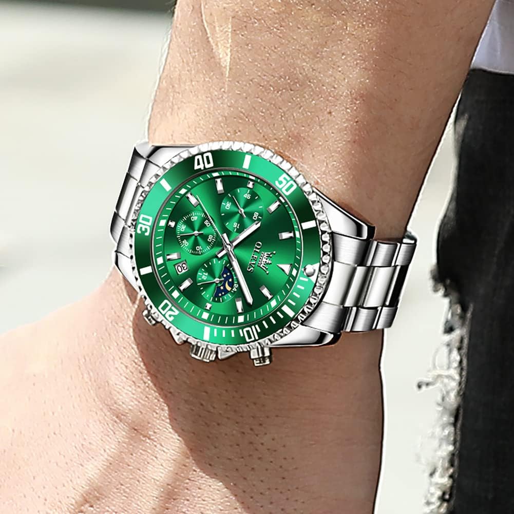 OLEVS Relojes para hombre, de cara grande, de acero inoxidable, resistente al agua, con fecha, analógicos, de cuarzo, modernos, de negocios, relojes de pulsera para hombre