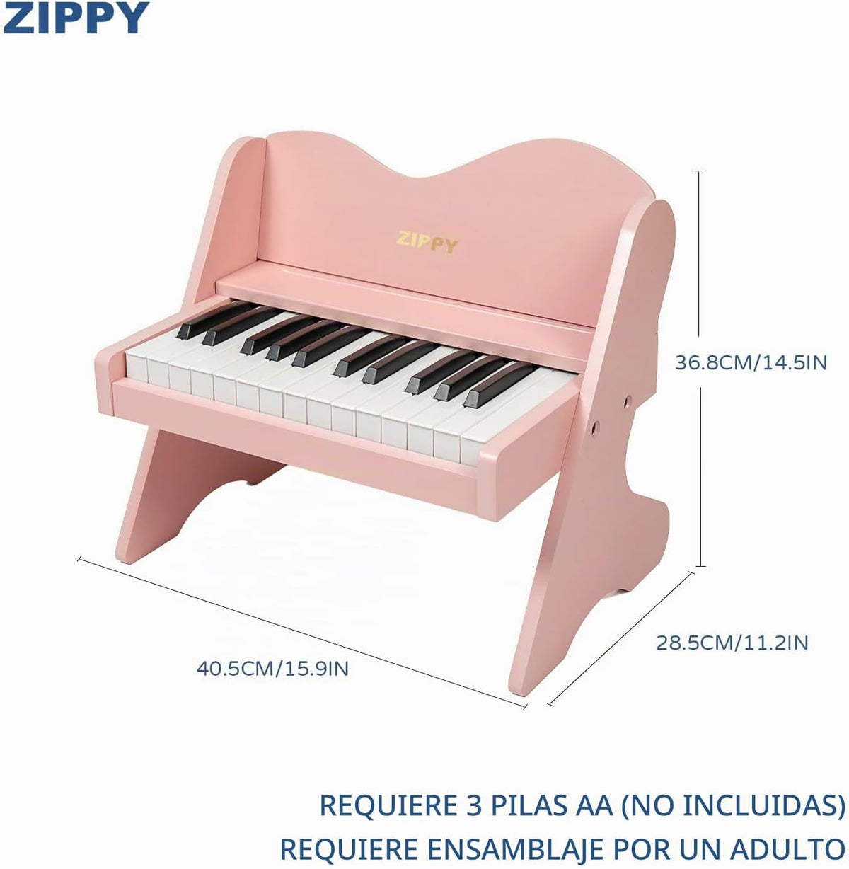 Teclado de Piano para Niños ZIPPY, Piano Digital de 25 Teclas para Niños, Volumen Ajustable, Mini Instrumento Educativo Musical de Juguete, Juguete de Madera para Niñas y Niños Pequeños (Rosa)