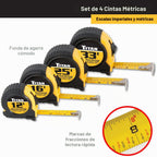 Titan Cinta métrica 10902 con marcas estándar de fácil lectura y estuche duradero, juego de 4 piezas, 12 pies, 16 pies, 25 pies y 33 pies