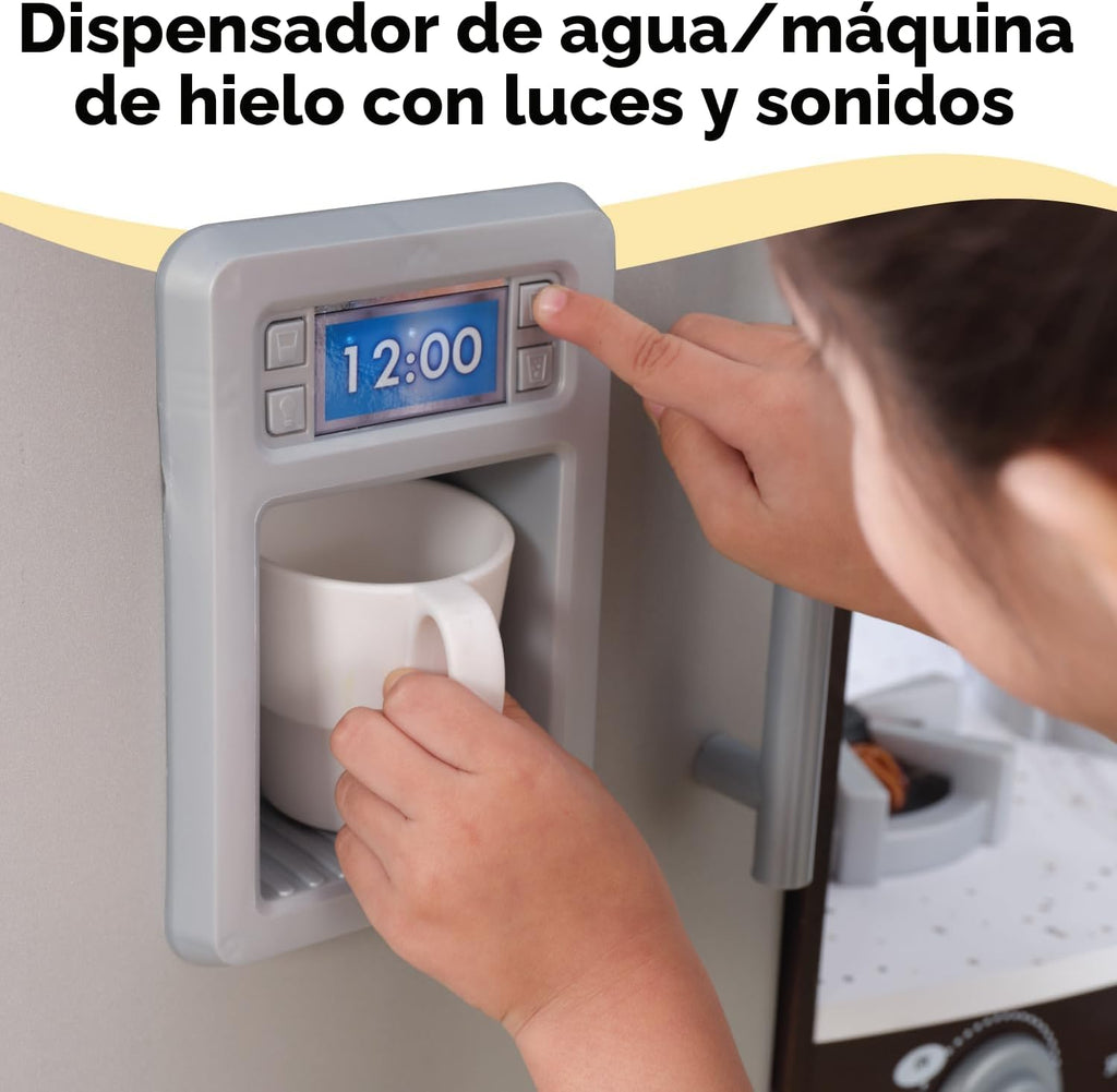 KidKraft Ultimate - Cocina de esquina de madera con luces y sonidos, teléfono de juego y cortinas, Espresso, regalo para niños de 3 años en adelante