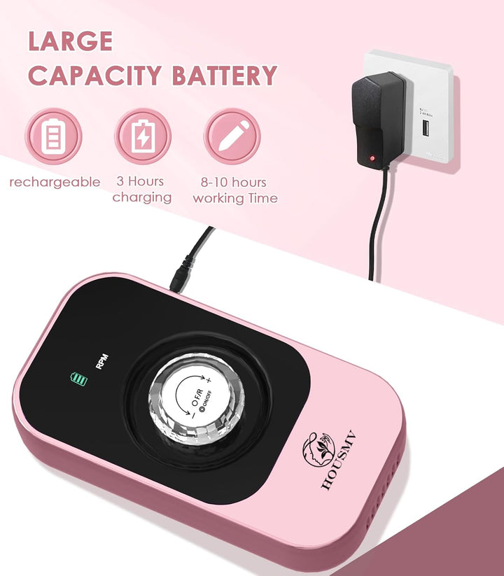 Lima Eléctrica Portátil para Uñas: 40000RPM Máquina Profesional Rec...