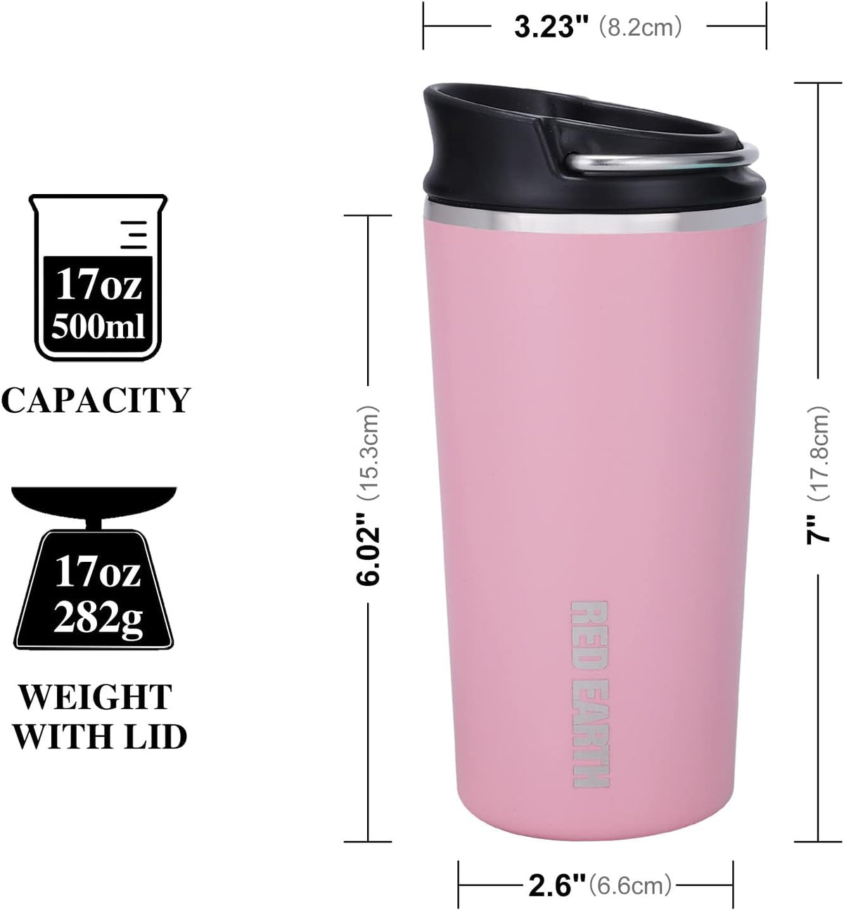 GiNT - Taza de té de viaje de 17 onzas con infusor, 2 tapas. Taza de café de acero inoxidable 316 aislada al vacío. Taza de té apta para lavavajillas con colador para café caliente y frío (rosa)