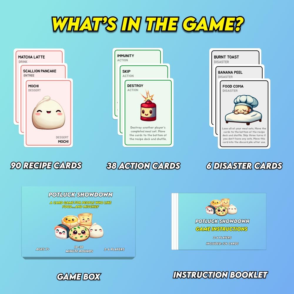 Juego de cartas de comida asiática | Juego de estrategia familiar para adultos, adolescentes y niños | A partir de 7 años | 2-6 jugadores | Tiempo de juego promedio de 10 a 30
