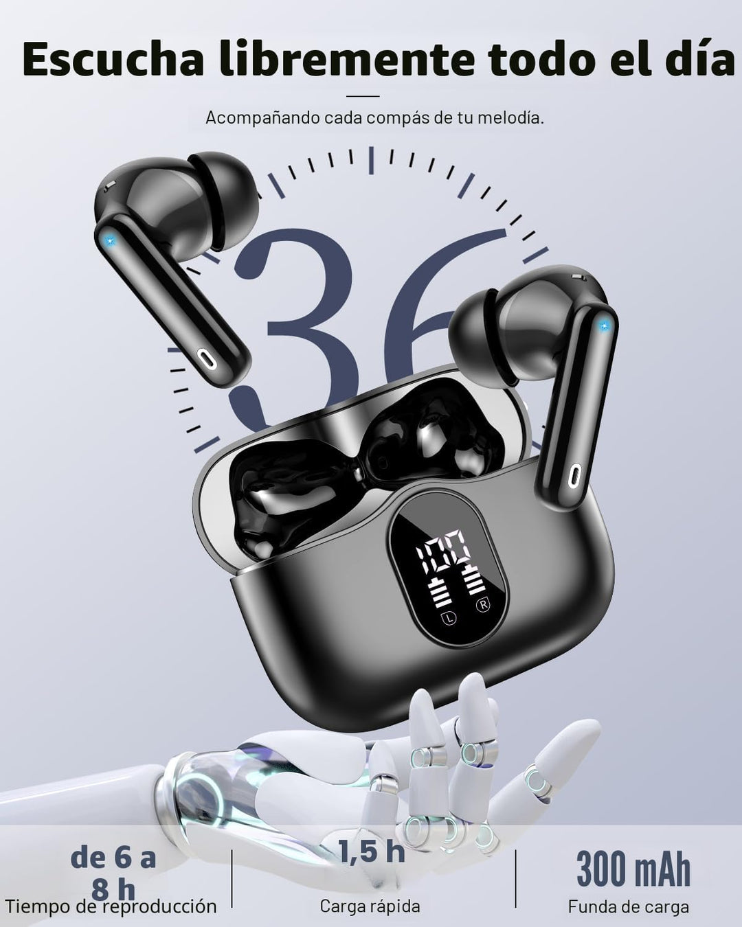 Auriculares inalámbricos, auriculares Bluetooth 5.4 con graves esté...