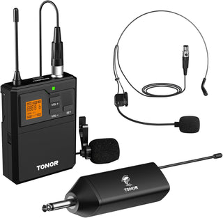 TONOR Sistema de micrófono inalámbrico UHF con micrófono de auricul...