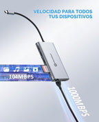 Estación de acoplamiento USB C de monitor dual, UtechSmart 11 en 1 USB C Hub de triple pantalla, soporte para portátil con 2 HDMI, Ethernet, VGA, 100W PD, ranura para tarjeta SD/TF, 4USB para MacBook