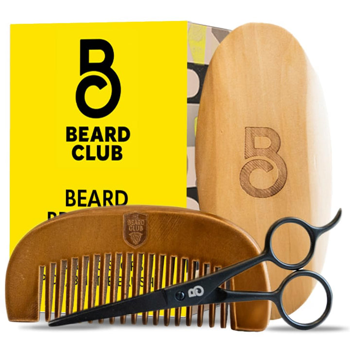 The Beard Club Juego de regalo de cepillo, peine y tijeras para el...