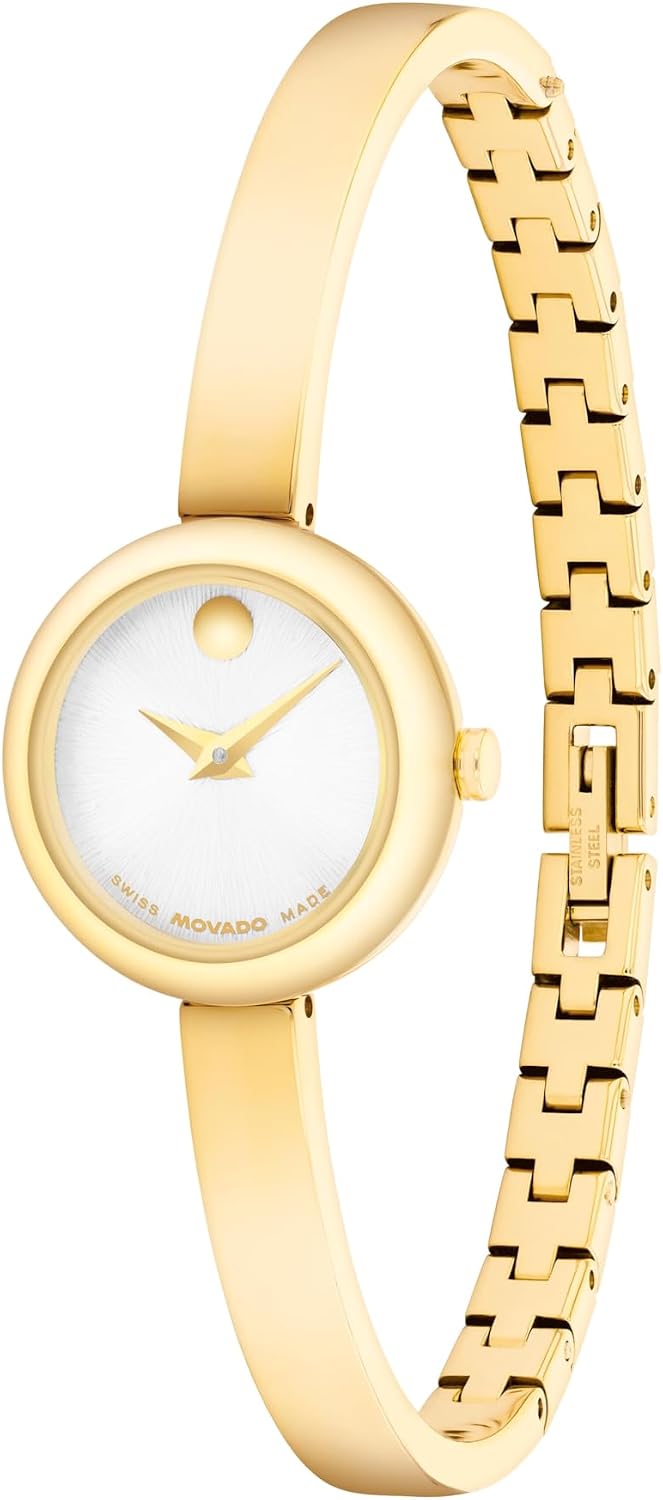 Movado Reloj de pulsera estilo museo para mujer, cuarzo suizo, caja de 0.827 in, pulsera clásica de acero inoxidable, regalo para ella