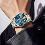Reloj OLEVS Skeleton para Hombre Automático de Negocios Lujo con Diamante, Reloj Automático de Carga, Reloj de Pulsera con Calendario de Acero Inoxidable