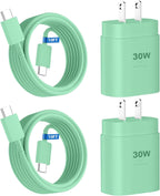 Cargador para teléfono 17 16 15 carga rápida, 30 W USB C Phone 17 16 15 Pro Max bloque de carga y cable tipo C de 10 pies de largo para i.Phone 17/Air/17 Pro/17 Pro Max/16/16 Plus/16 Pro/16 Pro Max/15/15 Pro Max, verde
