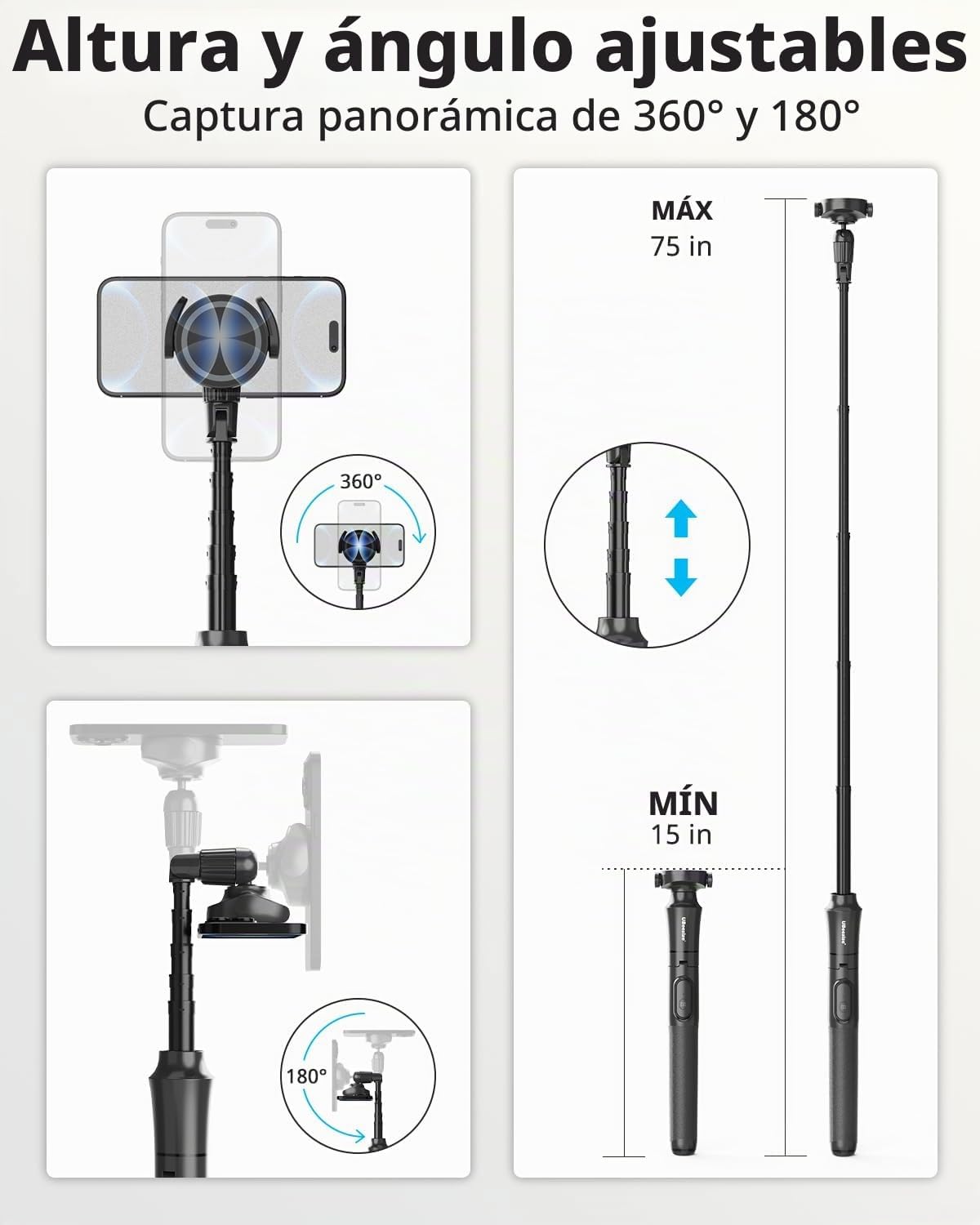 UBeesize Trípode magnético de 72 pulgadas para iPhone con control remoto, soporte extensible para teléfono celular, compatible con MagSafe, trípode para selfie stick para iPhone 15, 14, 13, 12, 11 y