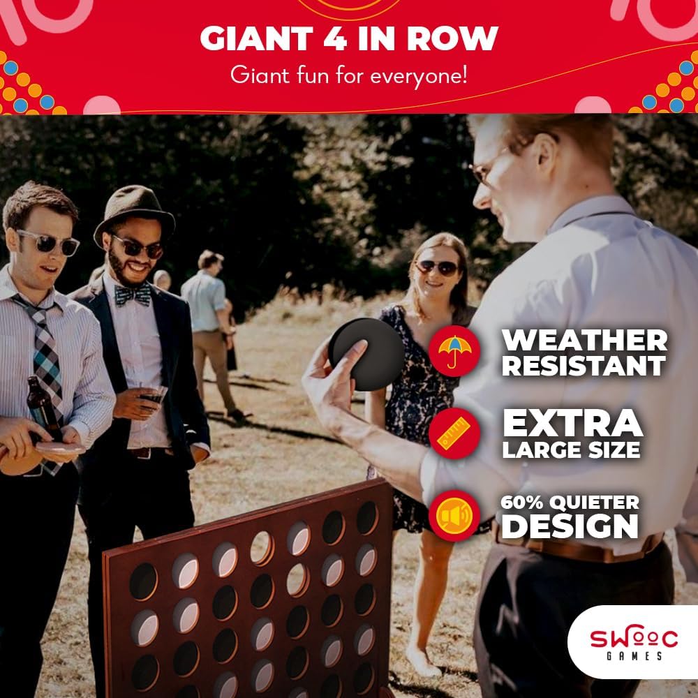 Swooc - Cuatro en una fila gigante (todo tipo de clima) con funda de transporte y diseño 60% más silencioso - Juego gigante al aire libre para adultos y familia - Juegos de patio de tamaño real 4 en