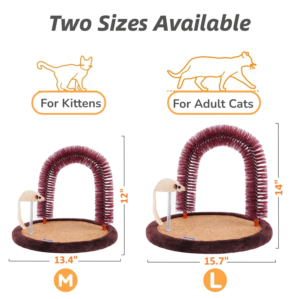 Happi N Pets Acicalador Automático para Gatos Grandes, Cepillo de Aseo en Arco con Almohadilla de Rascado de Madera Pesada, Poste para Frotarse y Juguete, Masajeador Corporal Rascadores Faciales para