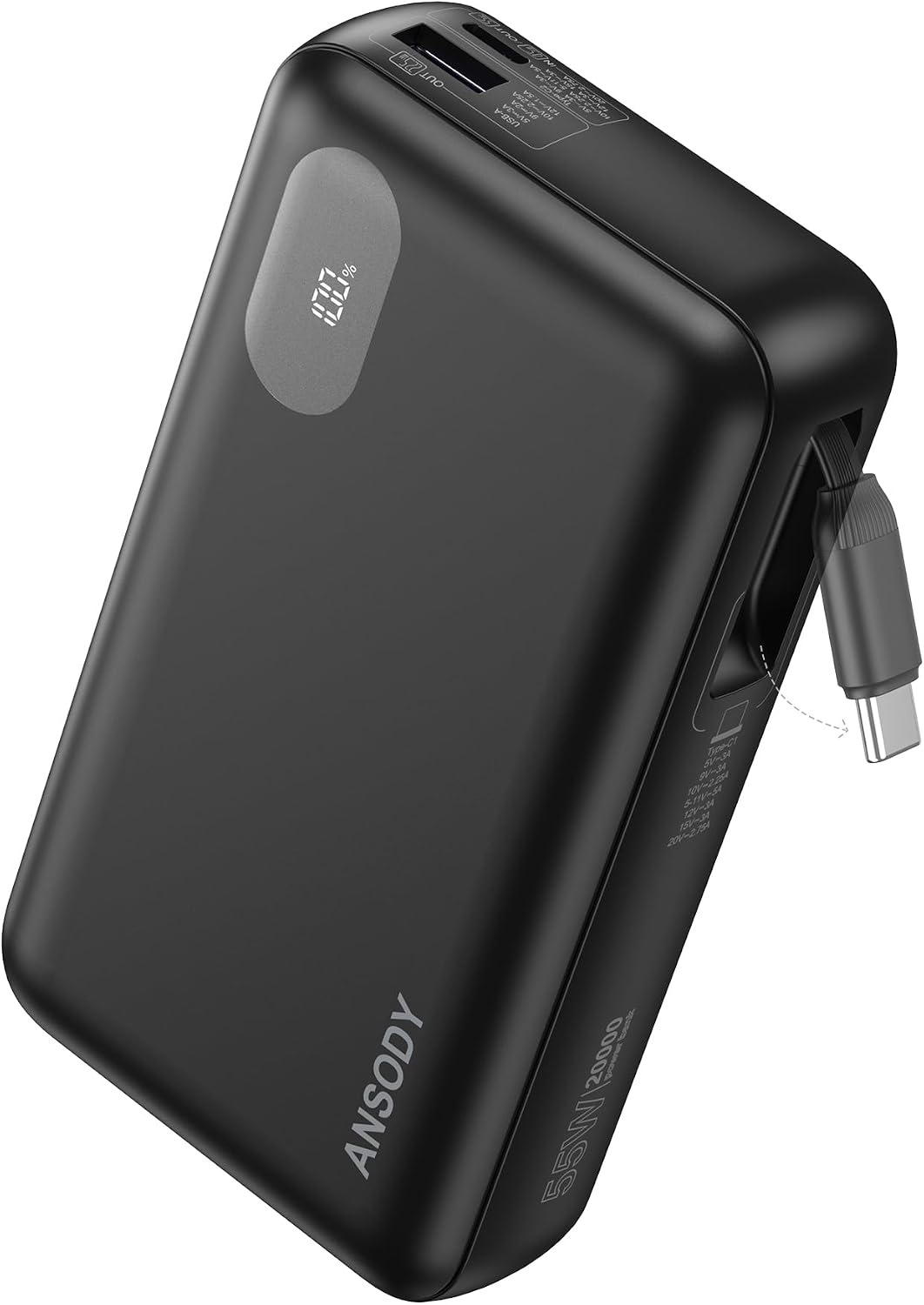 Banco de energía con cargador portátil de 45 W, 20000 mAh con cable...