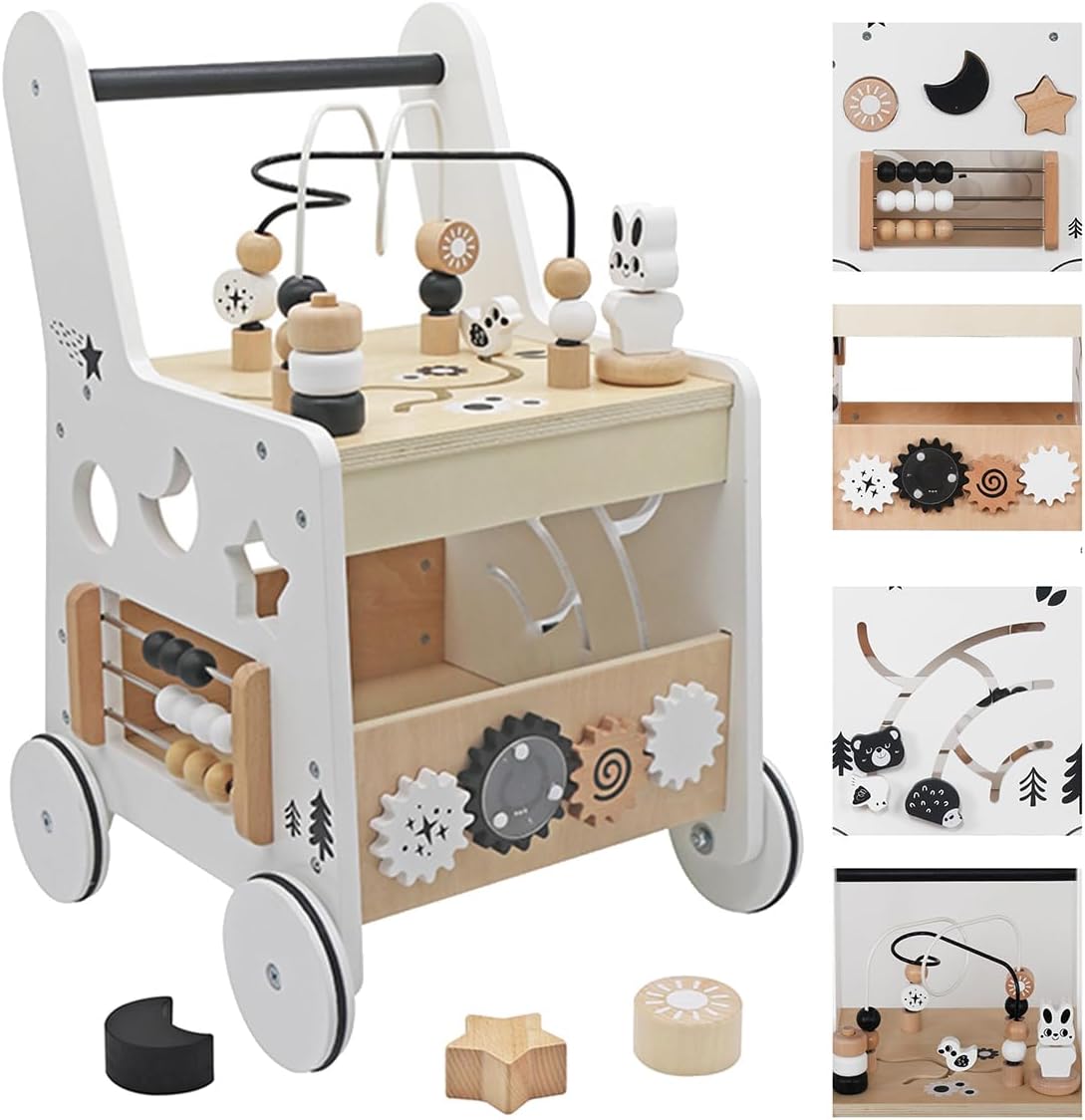 Andador de madera para bebés cubos de actividad Montessori