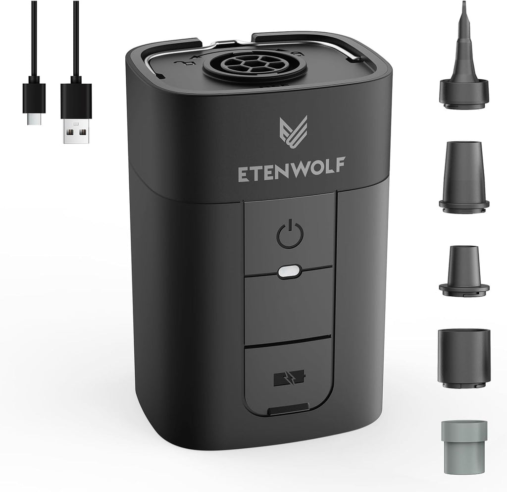 ETENWOLF AIR 5 - Bomba de aire para inflables, bomba de aire eléctrica portátil con batería de 5200 mAh, inflador rápido y desinflador 4X, bomba de 4.5 kPa y 720 L/min para flotadores de piscina