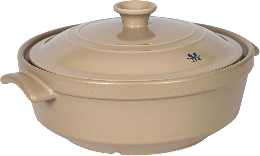 Magnifique - Olla de franela de 5 cuartos de galón con tapa, olla de arcilla natural para cocinar, cacerola no tóxica sin PFAS para horno y estufa, horno holandés para cocción lenta, hornear y servir