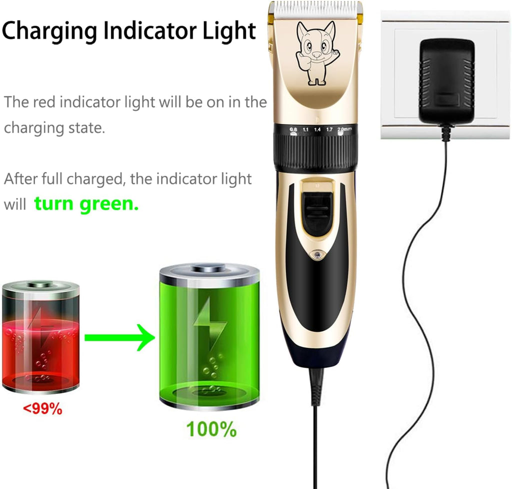 Highdas Cortapelos para perros para aseo de bajo ruido, kit eléctrico inalámbrico de aseo para perros, recargable, afeitadora silenciosa para perros, kit de recortadora de pelo de mascotas para perros y gatos (dorado)