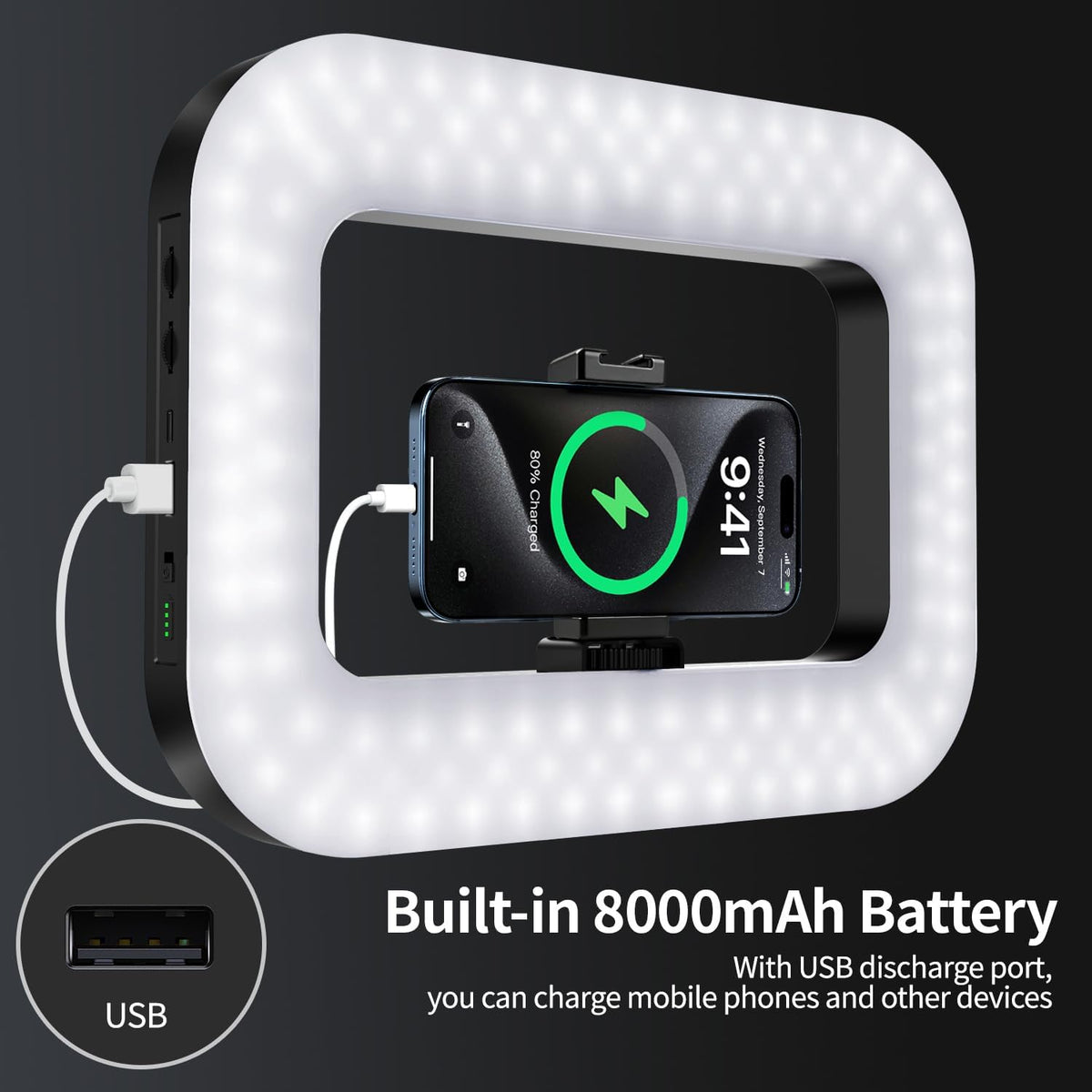 Luz de teléfono celular para grabación de video, estabilizador de teléfono de mano con luz, anillo de luz LED de 8000 mAh para teléfonos selfies, soporte de teléfono inteligente para cámara, cámara de acción, vlog, TikTok