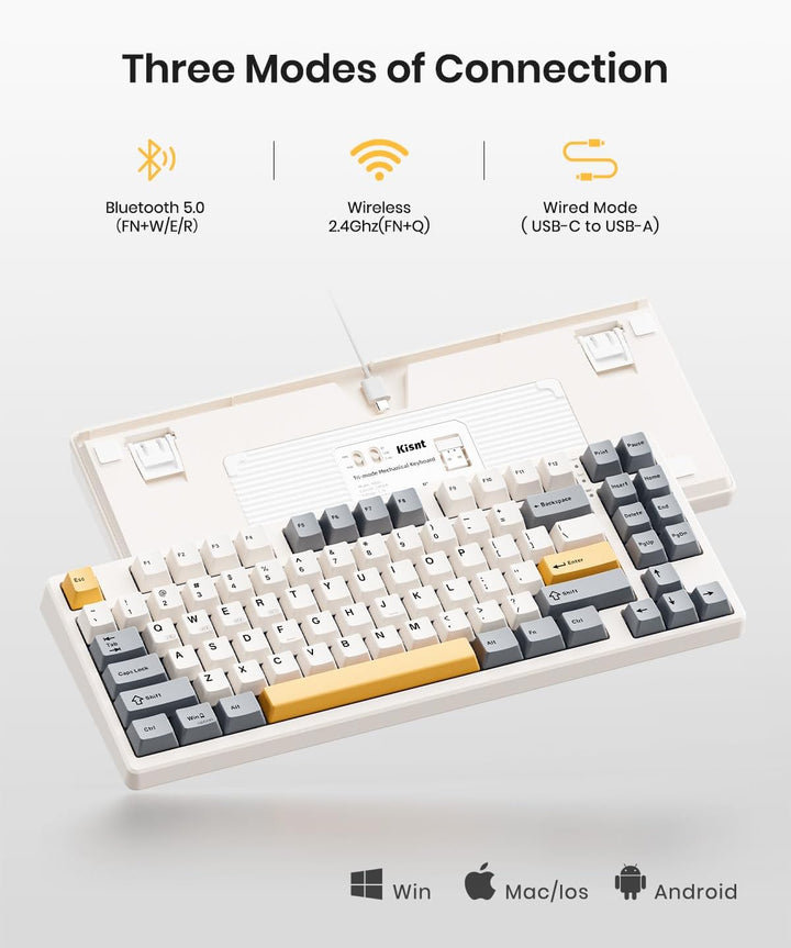Kisnt Teclado mecánico inalámbrico, con junta montada con sonido cr...