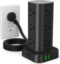 Regleta de alimentación de torre con múltiples salidas, protector de sobretensiones de enchufe plano, cable de extensión de torre con 12 tomas de CA, 4 puertos USB (2 USB C), cable de 6 pies