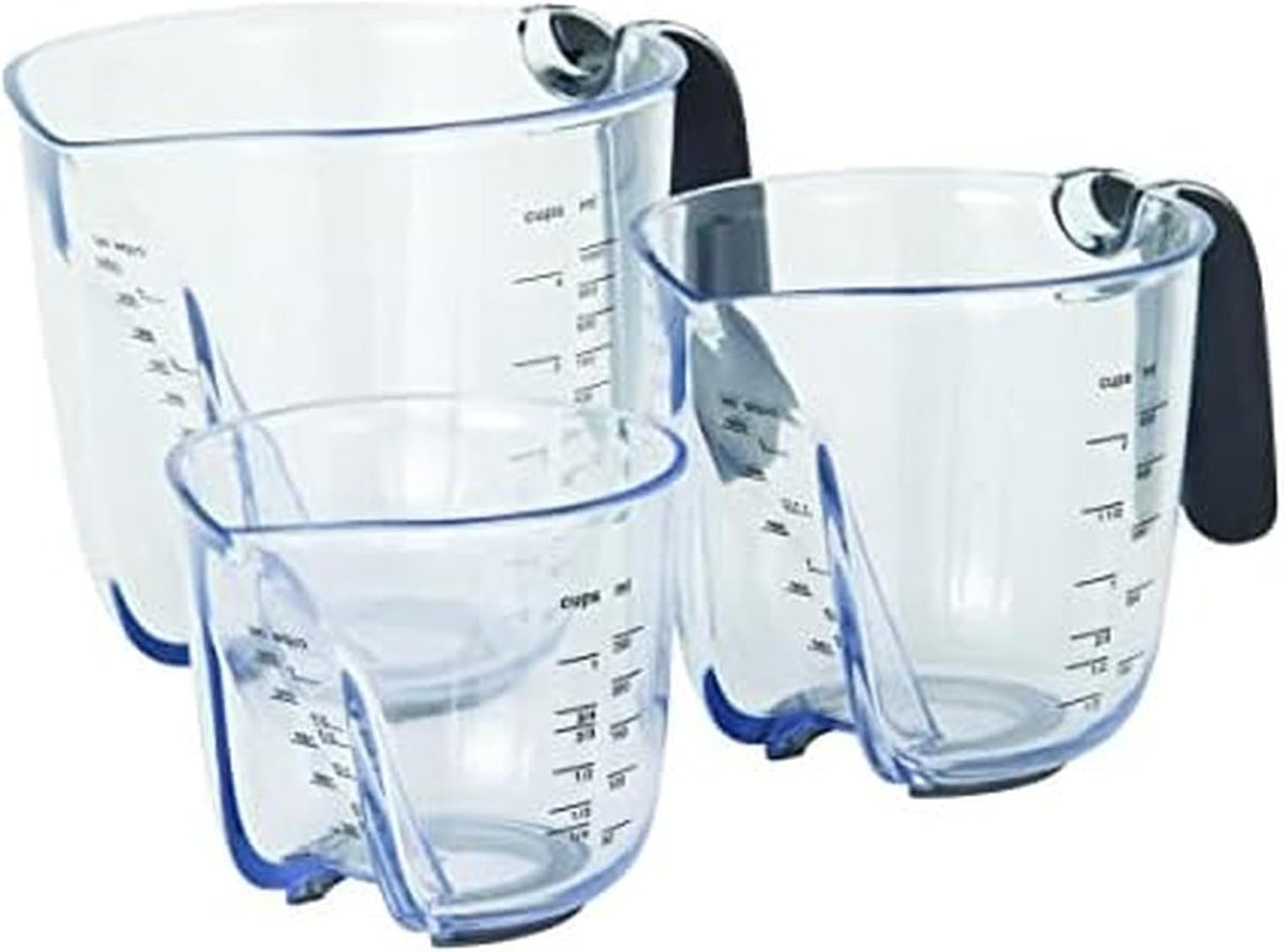 KitchenAid Juego de 3 tazas medidoras en ángulo universales Easy View, transparentes con asas negras