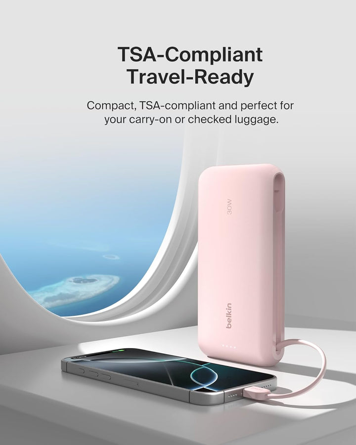 Belkin Cargador portátil, banco de energía con cable integrado de 2...