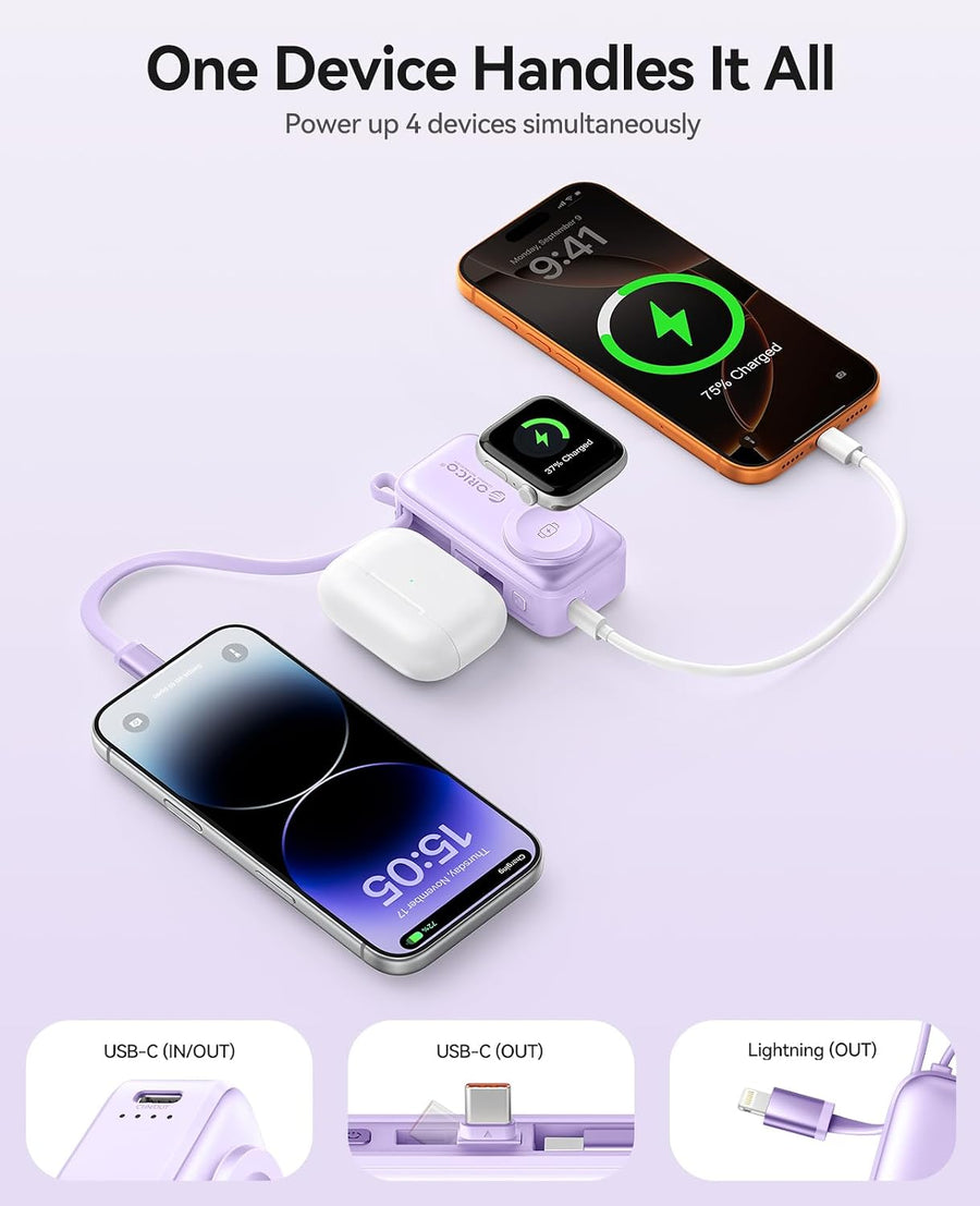ORICO Cargador portátil con cable Lightning integrado, cargador de...