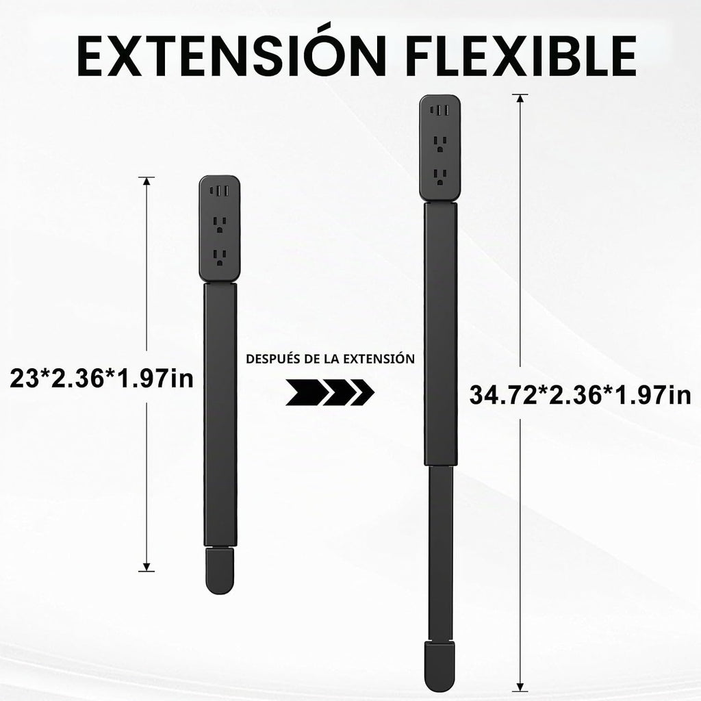 Extensor de toma de corriente eléctrica: cuenta con USB-A, USB-C y 2 salidas de CA, se extiende de 22 a 34 pulgadas, gira tomas de acceso de 180° de difícil acceso, enchufe de pared, mesitas de noche