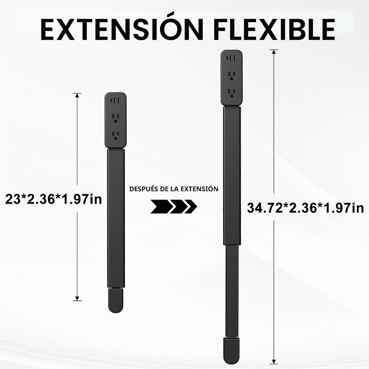 Extensor de toma de corriente eléctrica: cuenta con USB-A, USB-C y 2 salidas de CA, se extiende de 22 a 34 pulgadas, gira tomas de acceso de 180° de difícil acceso, enchufe de pared, mesitas de noche