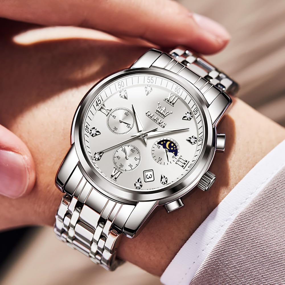 OLEVS Reloj para Hombre Diamante Negocios Vestimenta Analógico Acero Inoxidable a Prueba de Agua Lúmina Fecha Dos Tonos Lujo Casual de Muñeca