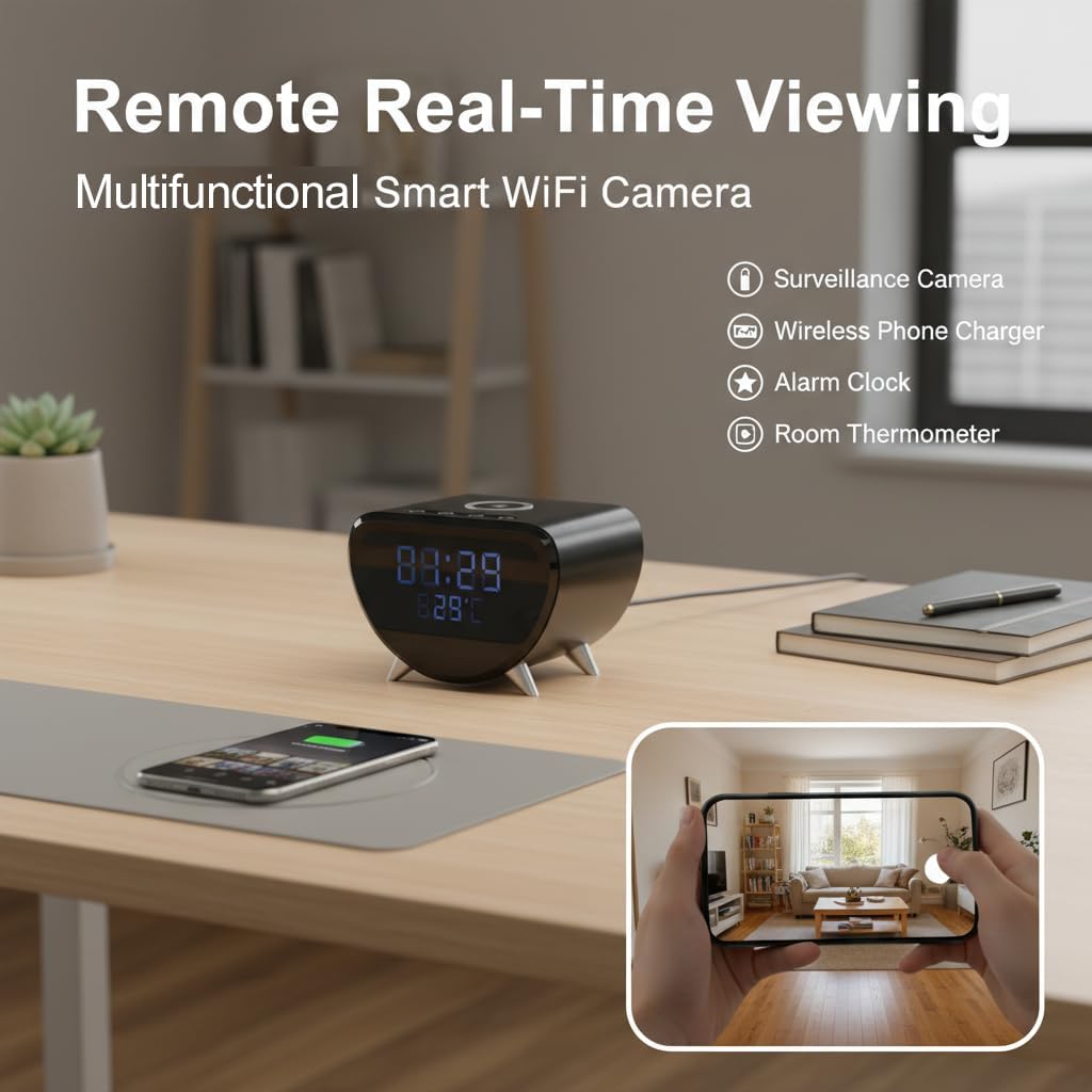 ULar Cámara inalámbrica del reloj del cargador del teléfono 4K Wifi6 con la