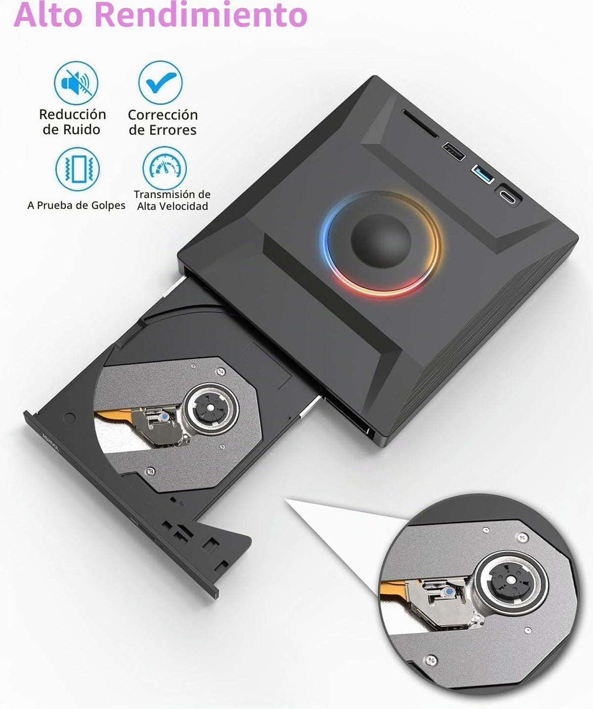 ASHDOL Unidad externa de CD DVD 7 en 1, lector de discos USB 3.0 y...