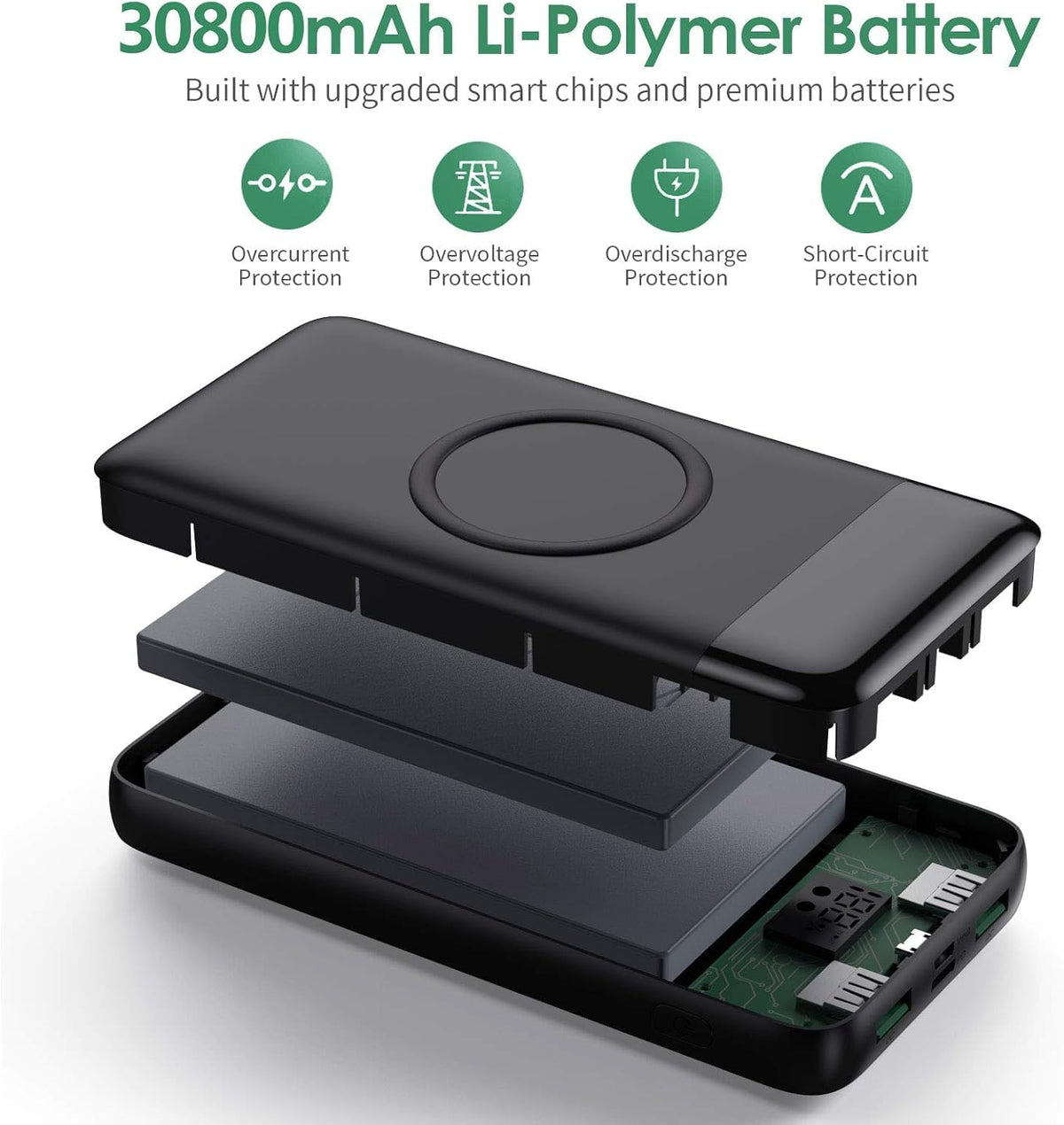 Cargador portátil inalámbrico 30,800 mAh, 15 W de carga inalámbrica...
