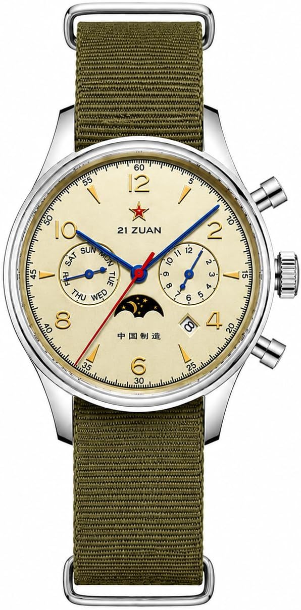 SEAKOSS Reloj de Hombre Clásico Automático Mecánico, Movimiento Seagull ST1654, Indicador de 24H, Calendario, Relojes para Hombre con Display de 24 Horas