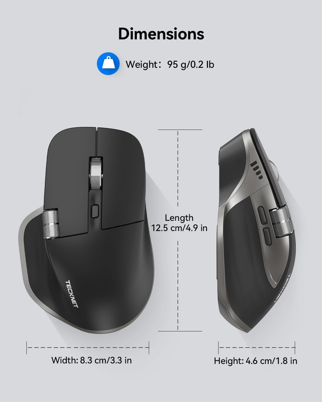 TECKNET Ratón inalámbrico, ratón Bluetooth (BT5.3\/5.0 y 2.4G) Rató...