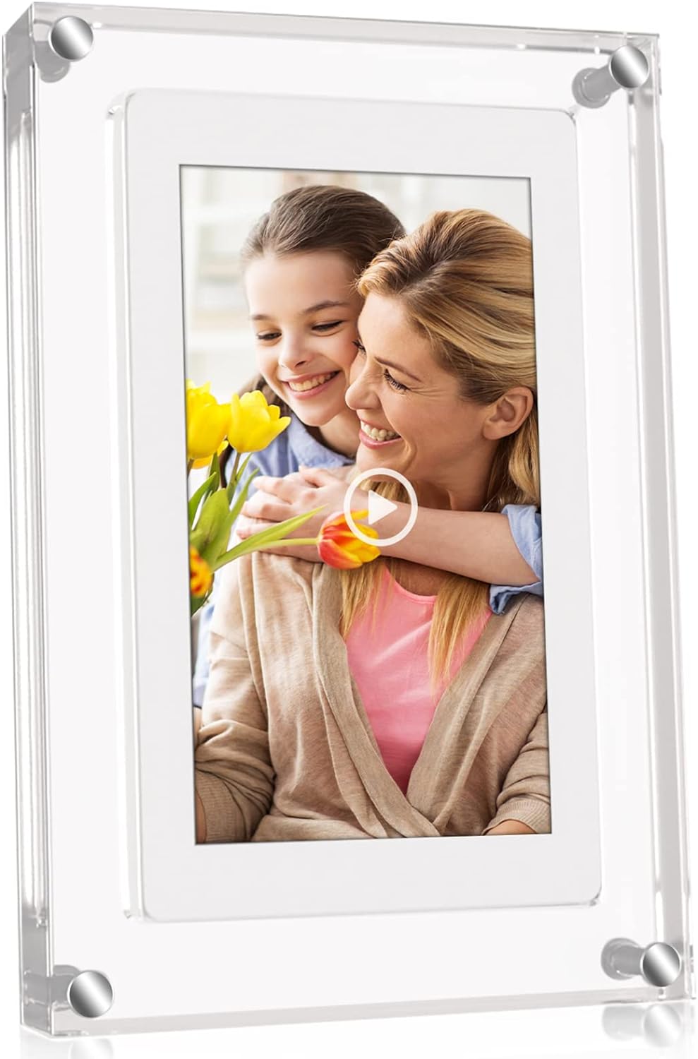 Marco de fotos acrílico de 5 pulgadas con memoria de 4 GB, reproductor de bucle de video digital con sonido, pantalla de escritorio recargable para decoración del hogar, configuración de escritorio