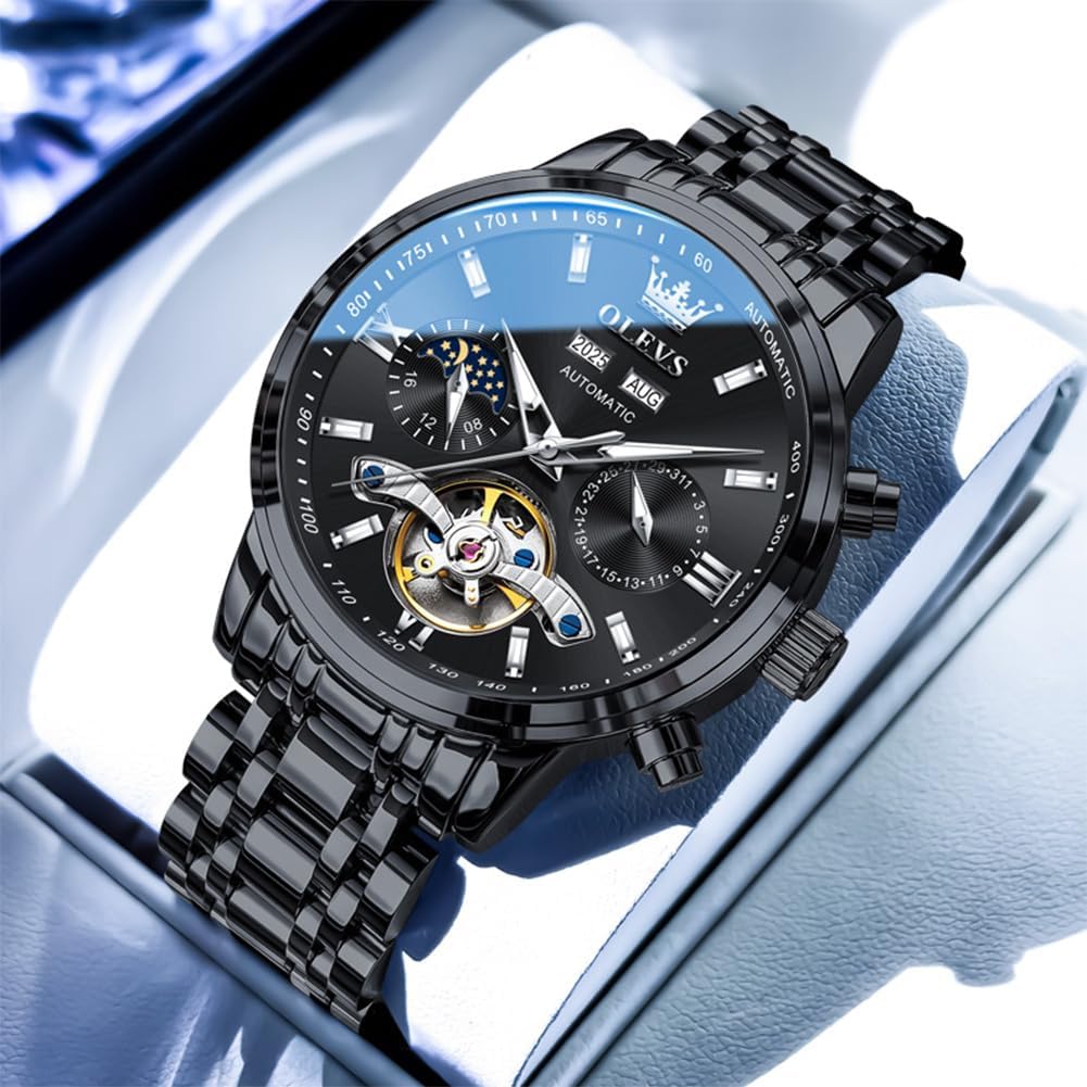 OLEVS Relojes Automáticos para Hombres Lujo Reloj Mecánico esqueleto Autoa Tono Cuerda continua Fecha a prueba de agua Luminoso Reloj para Hombres